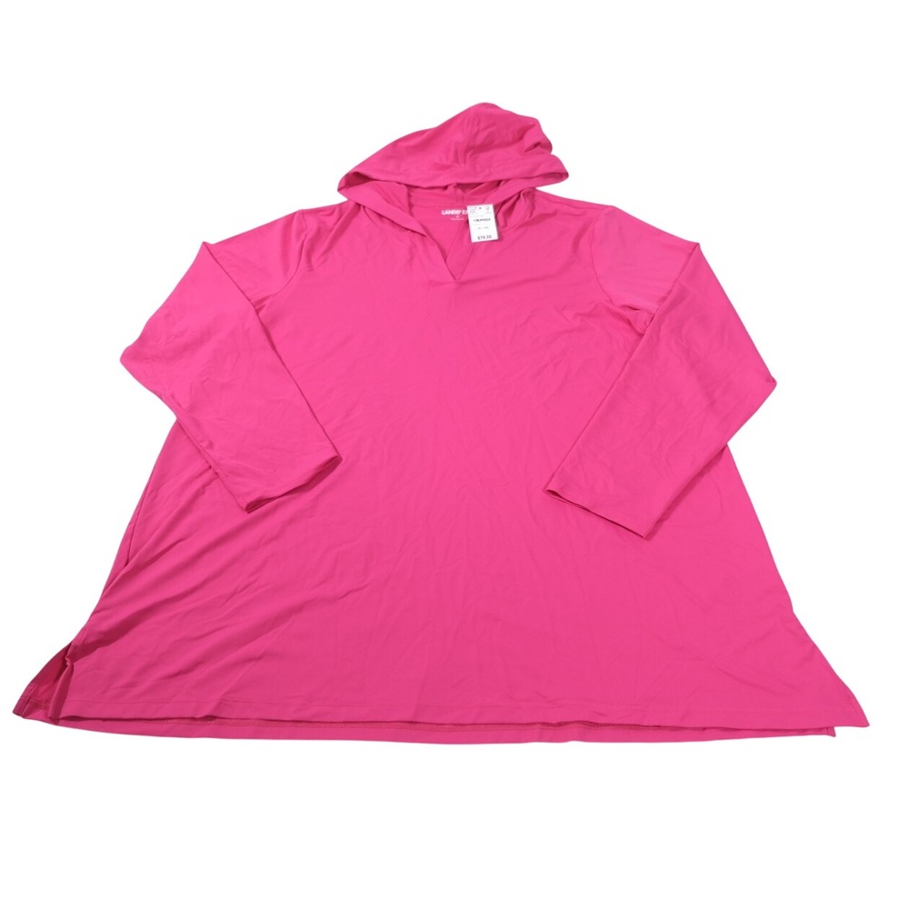 Lands End Swim Cover Up Women XL 18 Pink Riviera Rose Hooded UPF 50 Dress 550646